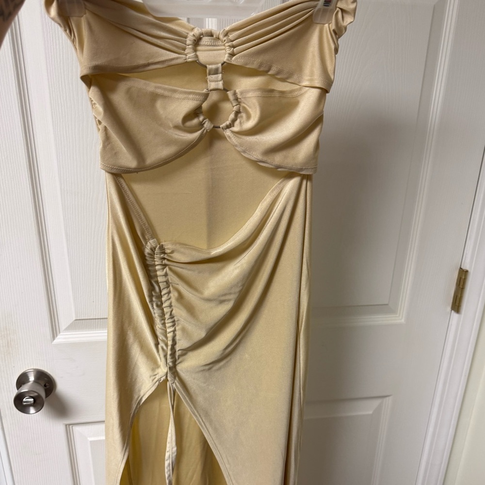 Elegant Cream Halter Maxi Dress